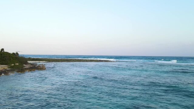 Aerial view of Akumal coastline in the evening.