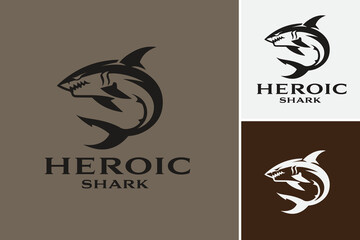 Heroic Shark Logo: The letter H transforms into a heroic shark, representing courage and power, ideal for sports teams or brave-themed brands. - obrazy, fototapety, plakaty