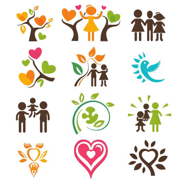 happy family icons, symbols collection on transparent