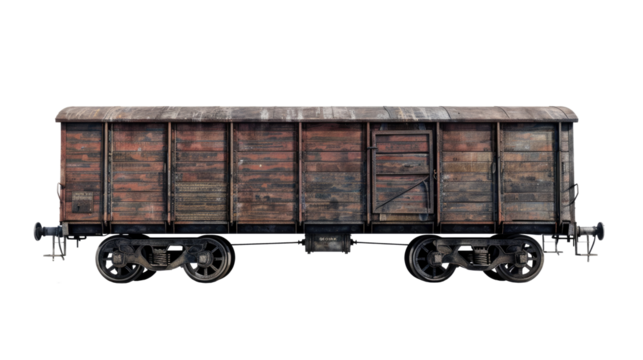 Vintage train on railroad isolated on transparent background
