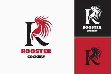 Rooster Cockery Logo: The letter R integrates with roosters, representing boldness and vibrancy, ideal for culinary businesses or food ventures.