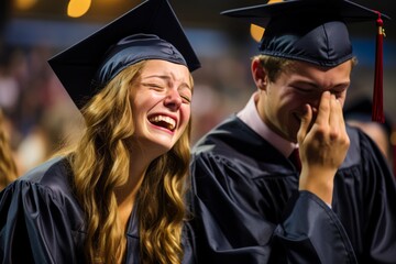 
A candid moment of a graduate shedding tears of joy as they reflect on their journey