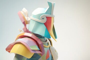 A stoic digital knight with a crest on his helmet standing in a defensive position - obrazy, fototapety, plakaty