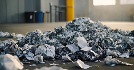 Pile of garbage in a large warehouse - Powered by Adobe