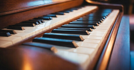 Vibrant piano harpsichord against music-themed background, evoking the essence of classical...