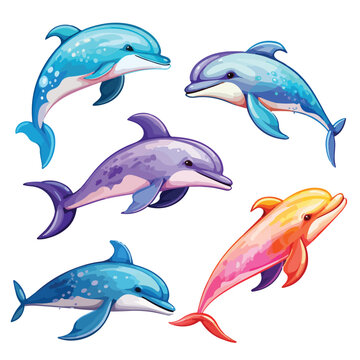 Colorful Dolphins Clipart clipart isolated on white background