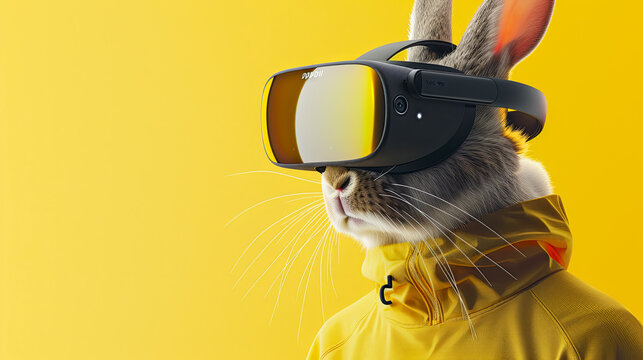 bunny with vision virtual reality sunglass solid background