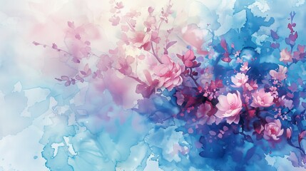 Pink and Blue Flowers on White Background - obrazy, fototapety, plakaty
