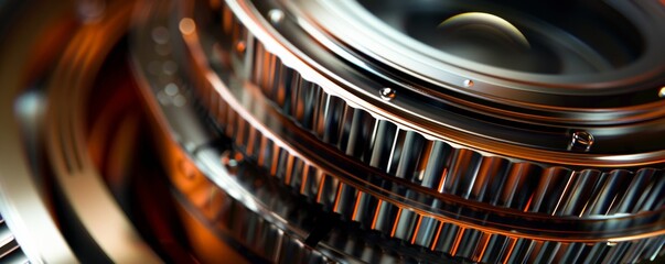 The intricate layers of lens elements in a DSLR lens revealed through a closeup that emphasizes optical depth