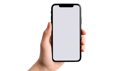 female hands holding smart phone isolated on a white background