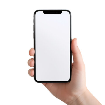 female hands holding smart phone isolated on a white background