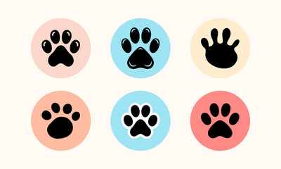 Animal puppy paw footprint. Dog, and cat paw patterns vector
