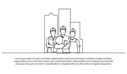 One line continuous of confident contractor. Minimalist style vector illustration in white background.