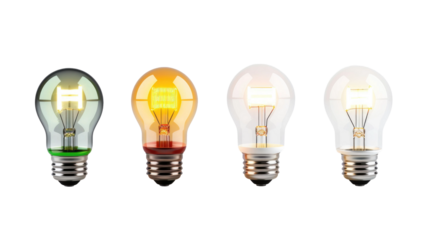 incandescent light bulb, fluorescent lamp and led light bulb on a white isolated background