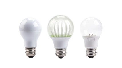 incandescent light bulb, fluorescent lamp and led light bulb on a white isolated background