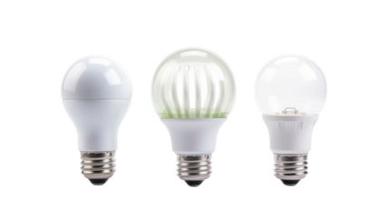 incandescent light bulb, fluorescent lamp and led light bulb on a white isolated background