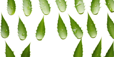 leaves and cut slices of aloe on a white isolated background 
