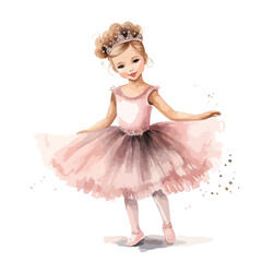 Cute girl ballerina clipart with watercolor clipart 