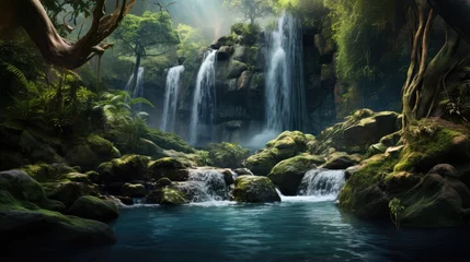 Fotobehang waterfall in the forest © faiz