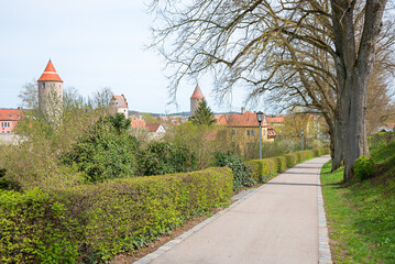 walkway around the city wall of historic old town Dinkelsbuhl, middle franconia, in spring
