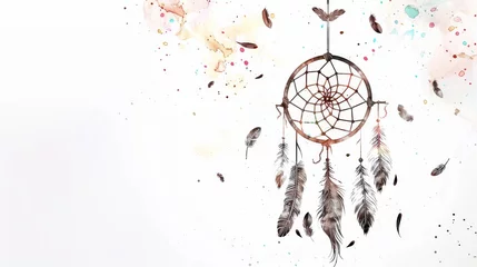 Poster Decorative dreamcatcher hand-drawn with ethnic arrows and feathers in Boho style. © Mark