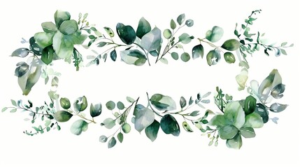 Frame set for wedding invitations: flowers, leaves and watercolor. Handdrawn wreath, floral and herb garland. Watercolour style.