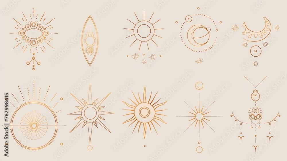 Poster the linear boho icons and symbols are an abstract design element that can be used for social media p