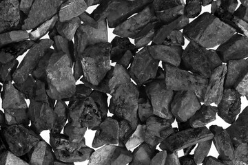 Coal. black crushed stone background texture close-up. rubble in a heap. - obrazy, fototapety, plakaty