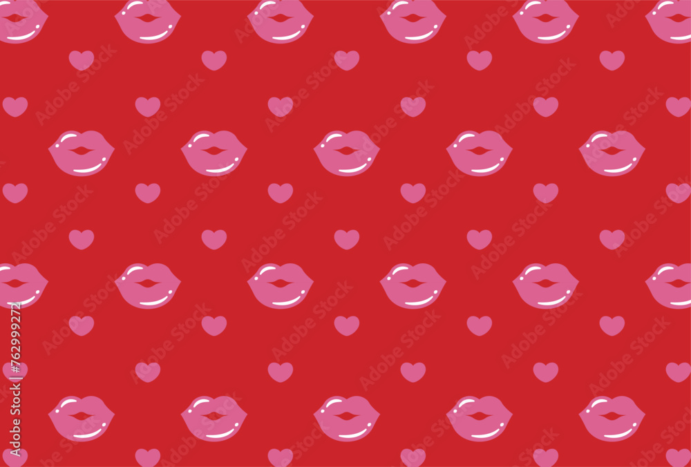 Wall mural seamless pattern with lips and hearts for banners, cards, flyers, social media wallpapers, etc.