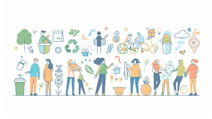 Flat design style modern illustration of people protecting the environment. Zero waste items. People protecting the environment.