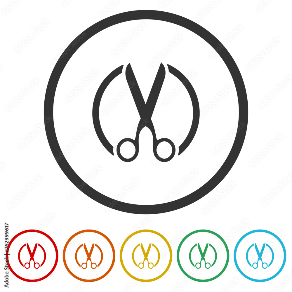 Poster scissors icon. set icons in color circle buttons