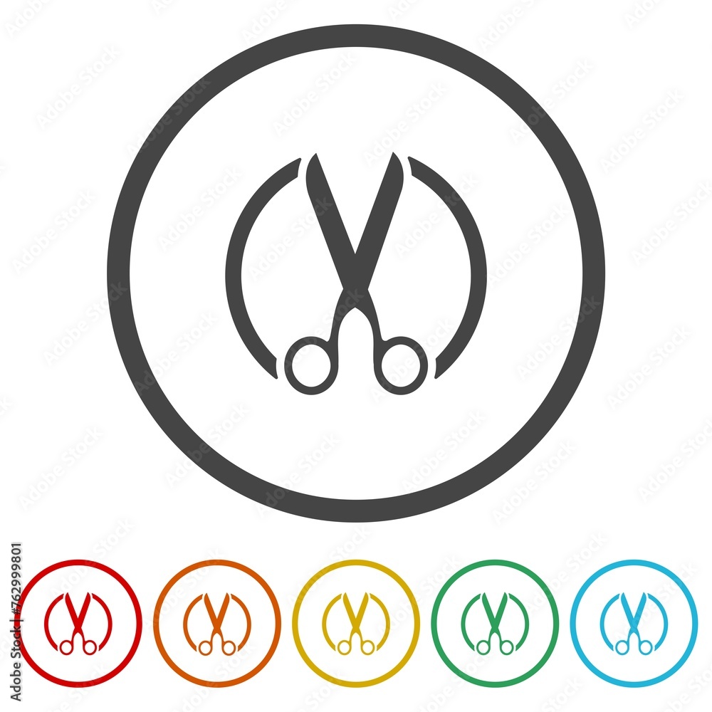 Poster scissors icon. set icons in color circle buttons