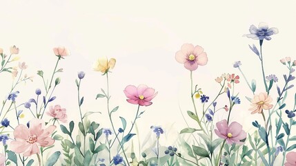 Spring and summer watercolor arrangements with small flowers. Minimalist botanical illustration.