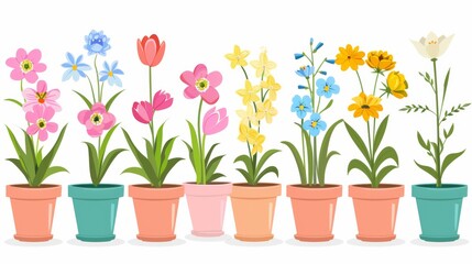 Flower pot with colorful spring flowers Vector