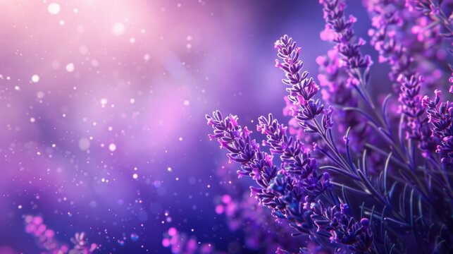 Lavender flowers in purple color, closeup, blurred background