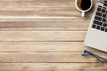 Foto op Plexiglas Cup of coffee on a office desk or wood table background. © nilawan