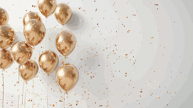gold balloons with confetti and gold foil on a white background.