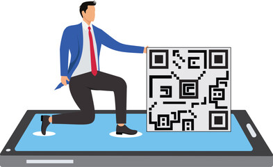 Man Holding Up a QR Code