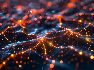 Obraz premium Energetic Digital Network of Illuminating Particles in Radiant Motion