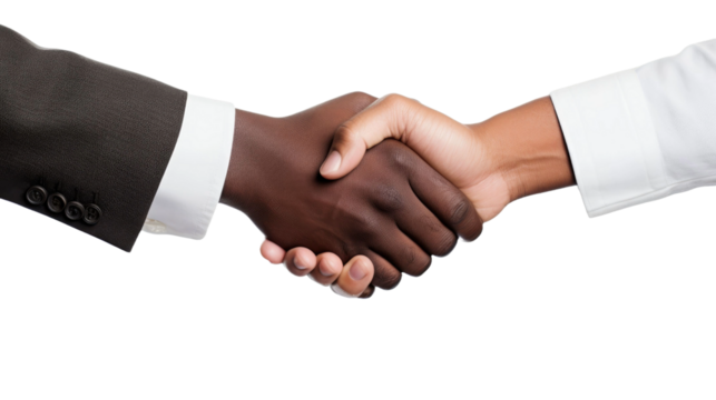 white and african american businessman handshake on a white isolated background