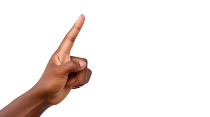 woman hand pointing upwards on a isolated white background