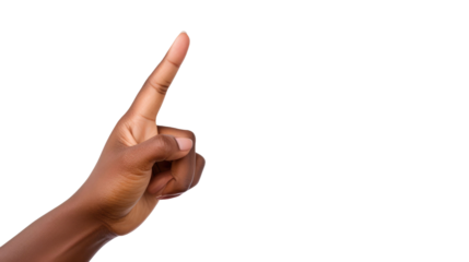 woman hand pointing upwards on a isolated white background