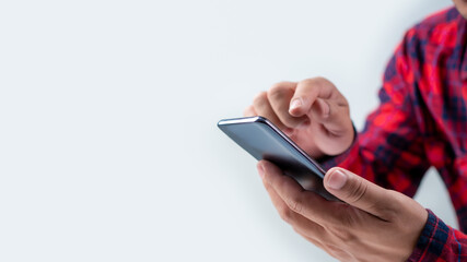Human uses smartphone to check new mail. New email notification concept for business email communication and digital marketing. The inbox receives electronic message notifications. internet technology