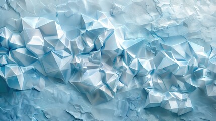 Beautiful futuristic Geometric background. Textured intricate 3D wall in light blue and white tone