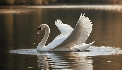 A Swan With Its Wings Tucked In Floating Serenely Upscaled