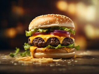 Delicious Melted Cheese Beef Burger.