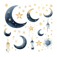 Obraz na płótnie Canvas Dreamy Moons and Stars Clipart clipart isolated on white