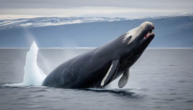 A Bowhead Whale Breaching Out Of The Water In A Ma Upscaled 3