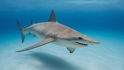 A Hammerhead Shark Swimming In Crystal Clear Blue Upscaled 8