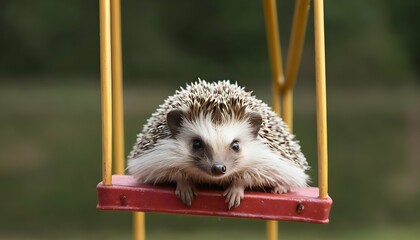 A Hedgehog Sitting On A Swing Ride Upscaled 2 2